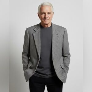 Vtg Oscar De La Renta Blazer 42R Men Brown Check Wool Blazer Single Breasted